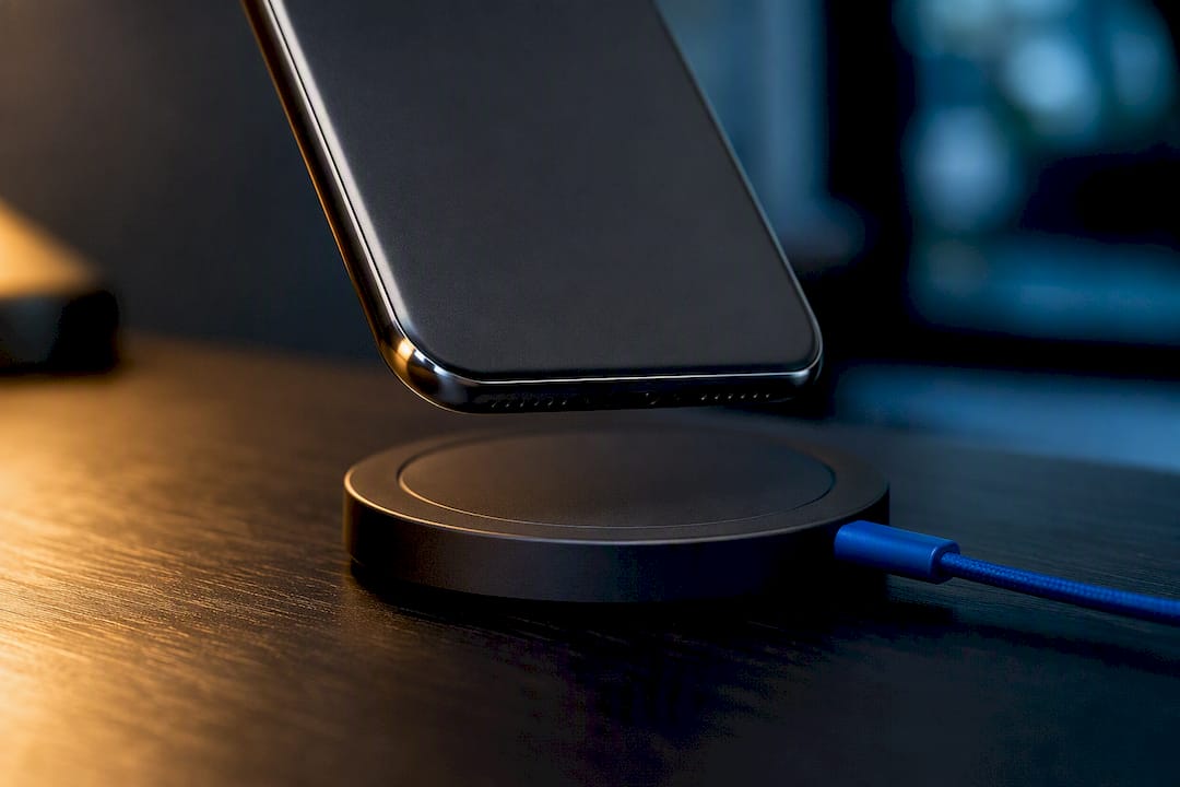 Smartphone magnetisch uitgelijnd met de laadplaat