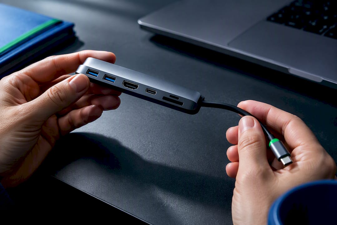 Handen vergelijken USB-C-hubpoorten