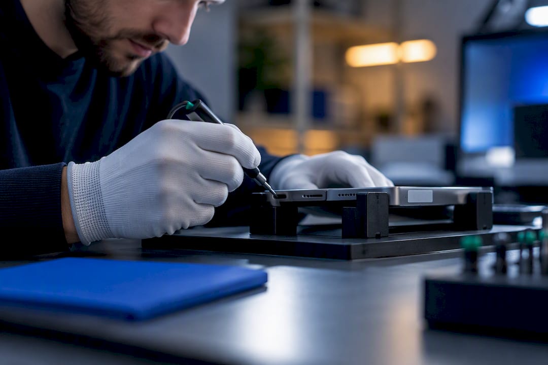 Technicus legt het testresultaat van de refurbished apparatuur vast