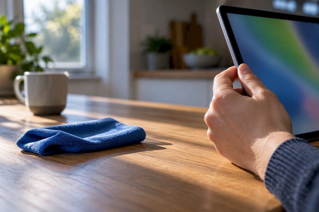 Hand kijkt software-update op tablet na